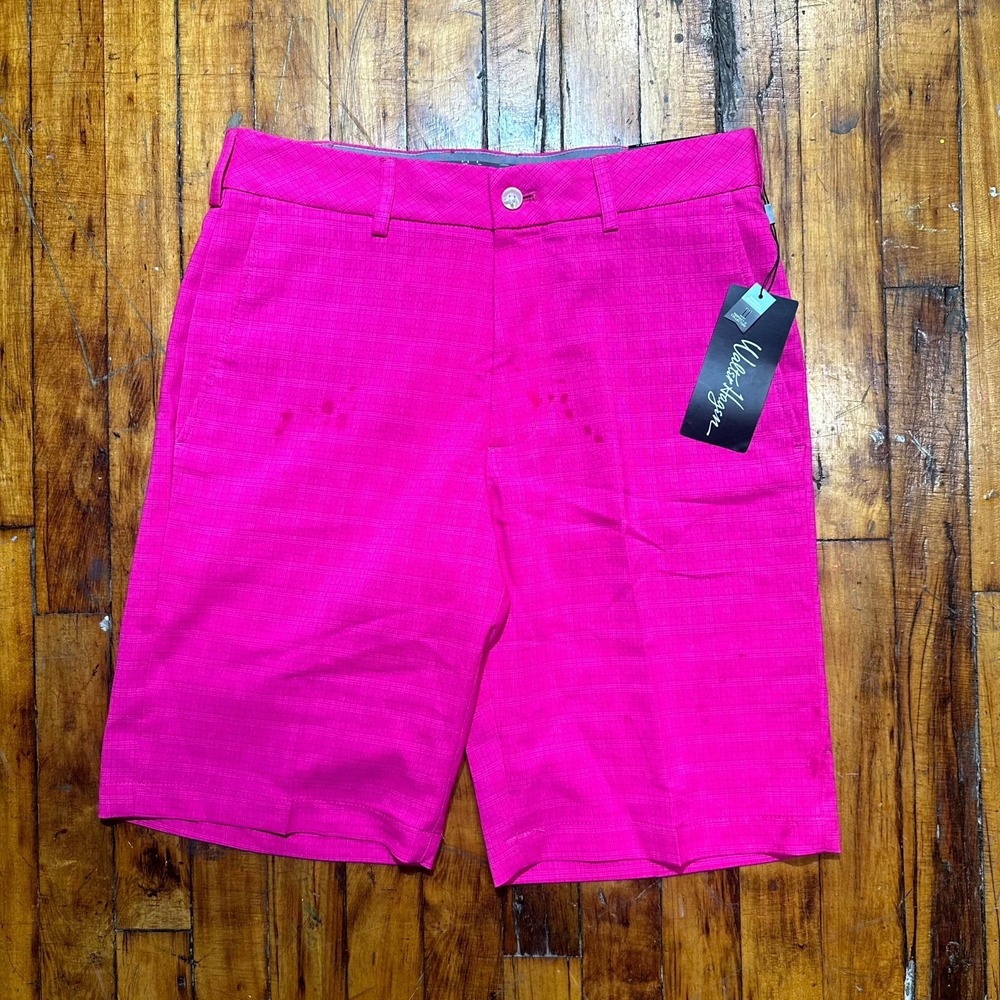 Walter Hagen Perfect 11 Golf Shorts Men's Size 30 Pink Tonal Plaid Flat Front